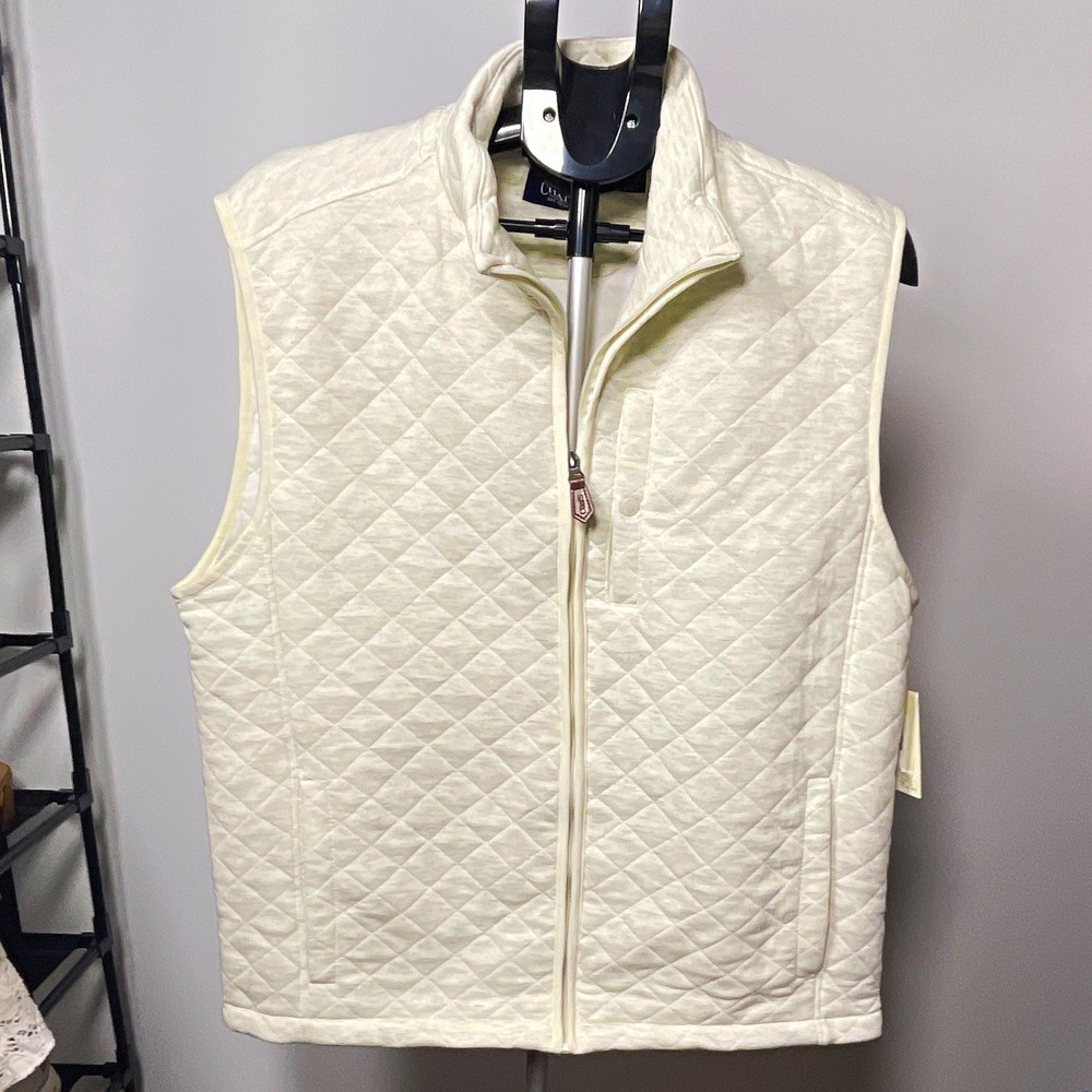 NWT Chaps Men's Quilted Full Zip Vest Stand Collar Oatmeal Heather Size L